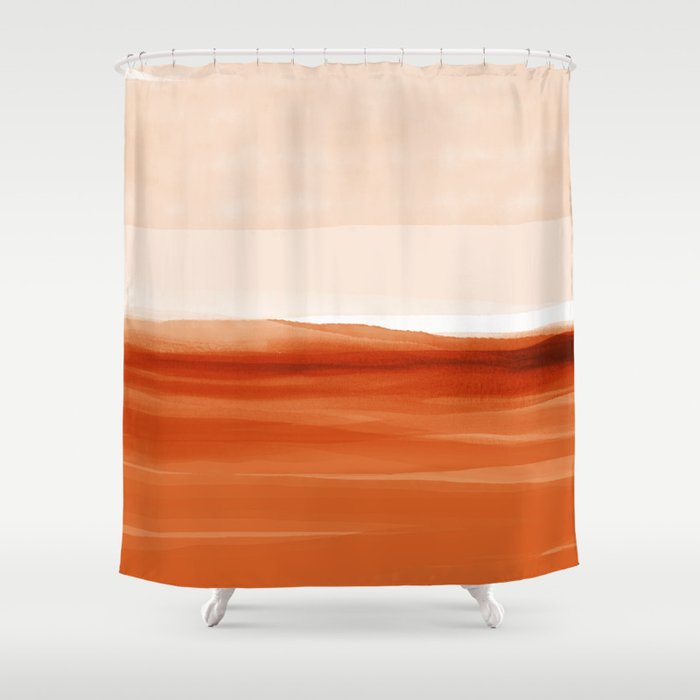 Watercolor Abstract 08 Burnt Orange Landscape Shower Curtain Gallery Image 1