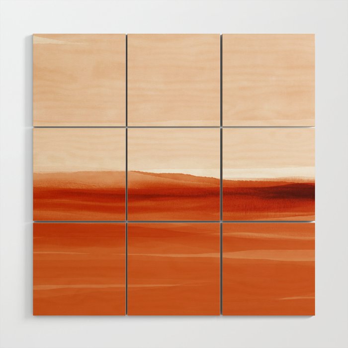 Watercolor Abstract 08 Burnt Orange Landscape Wood Wall Art Gallery Image 1