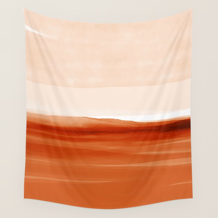 Watercolor Abstract 08 Burnt Orange Landscape Wall Tapestry Gallery Image 1
