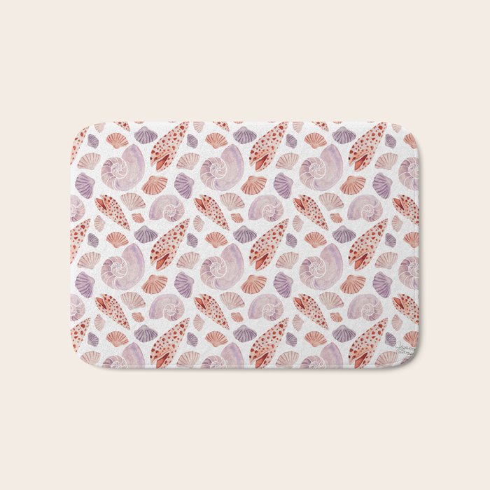 Watercolor Seashells Bath Mat Gallery Image 1