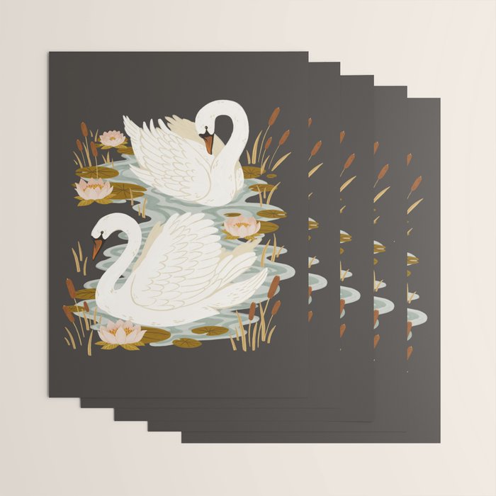 Swan Dance - Charcoal Black Background Wrapping Paper Gallery Image 3