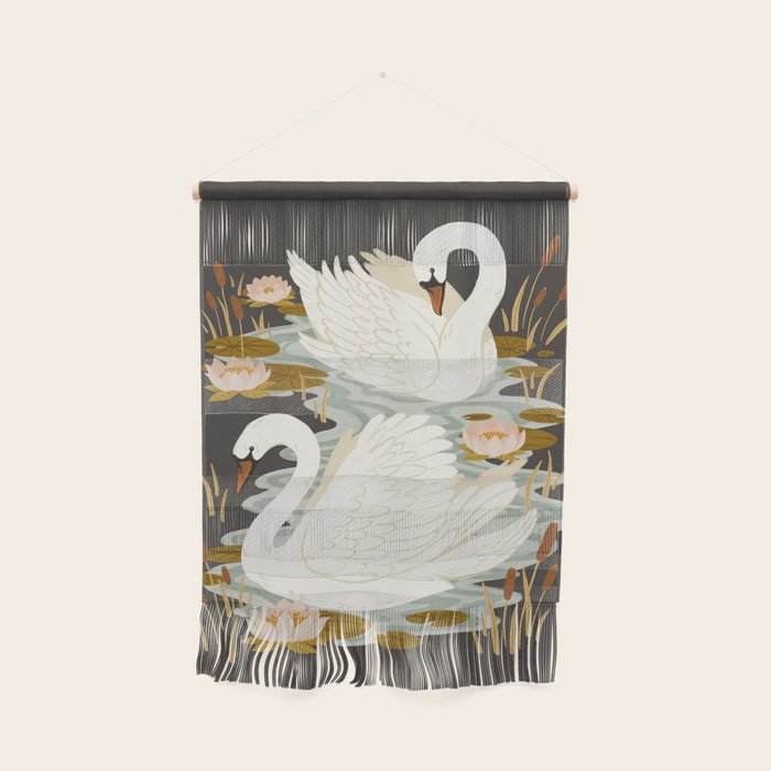 Swan Dance - Charcoal Black Background Wall Hanging Gallery Image 1