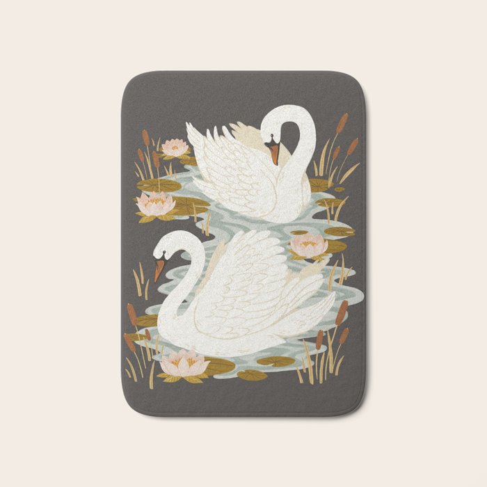 Swan Dance - Charcoal Black Background Bath Mat Gallery Image 1