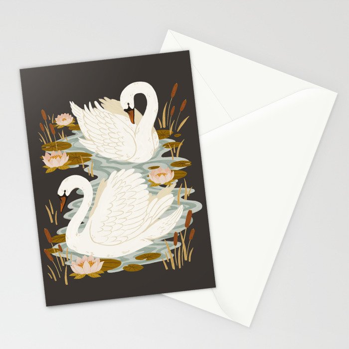 Swan Dance - Charcoal Black Background Stationery Card Gallery Image 2