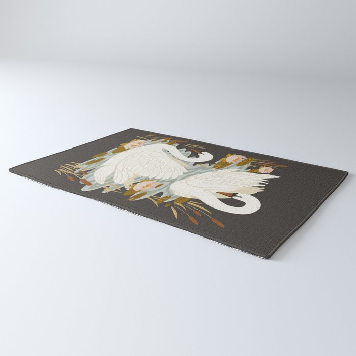 Swan Dance - Charcoal Black Background Rug Gallery Image 3