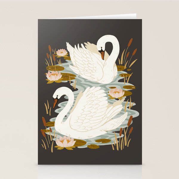 Swan Dance - Charcoal Black Background Stationery Card Gallery Image 1