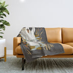 Swan Dance - Charcoal Black Background Throw Blanket Gallery Image 1