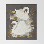 Swan Dance - Charcoal Black Background Throw Blanket Gallery Image 2