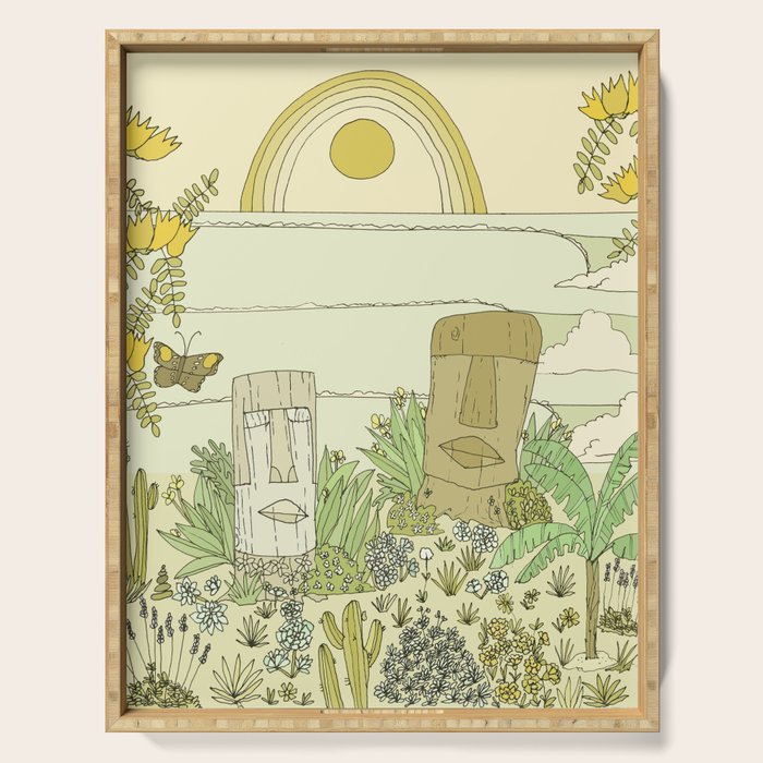 tiki gods send waves and peace swamis // retro surf art by surfy birdy Serving Tray Gallery Image 1