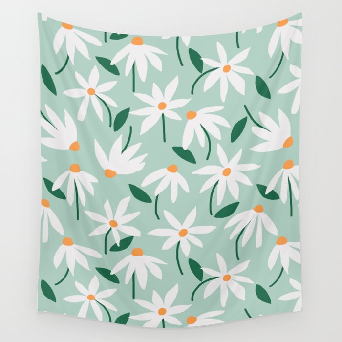 Drifting Daisies #2 - green tangerine Wall Tapestry Gallery Image 1