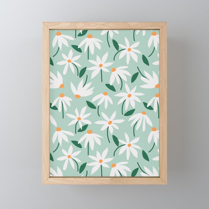 Drifting Daisies #2 - green tangerine Mini Art Print Gallery Image 1