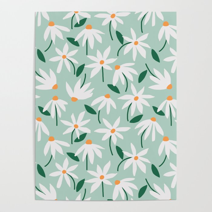 Drifting Daisies #2 - green tangerine Poster Gallery Image 4