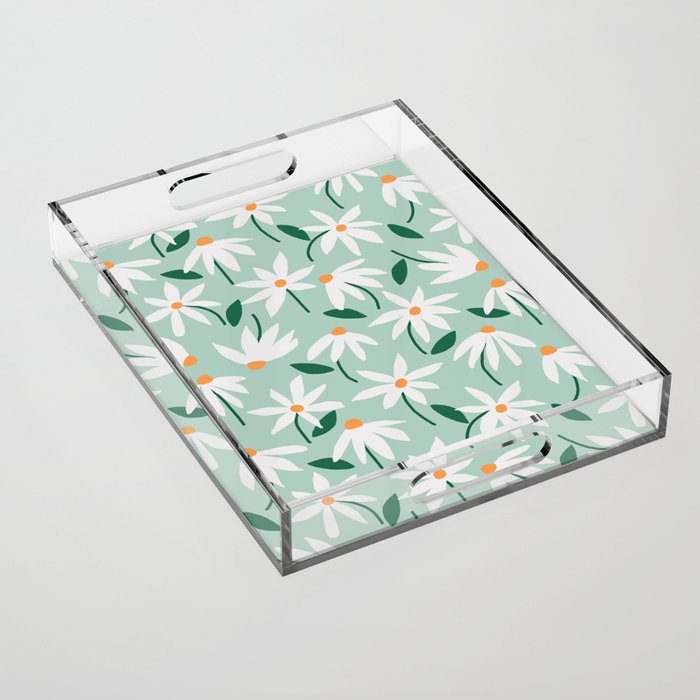 Drifting Daisies #2 - green tangerine Acrylic Tray Gallery Image 1