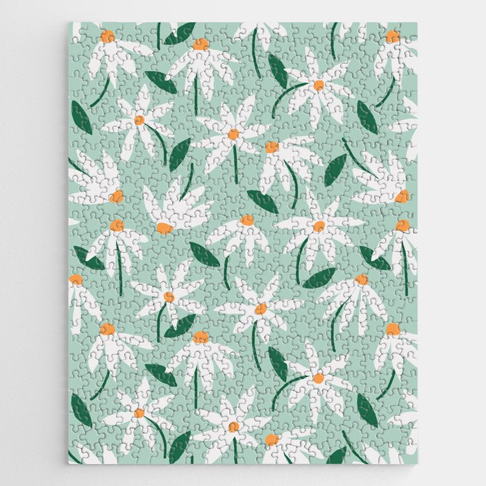 Drifting Daisies #2 - green tangerine Jigsaw Puzzle Gallery Image 1