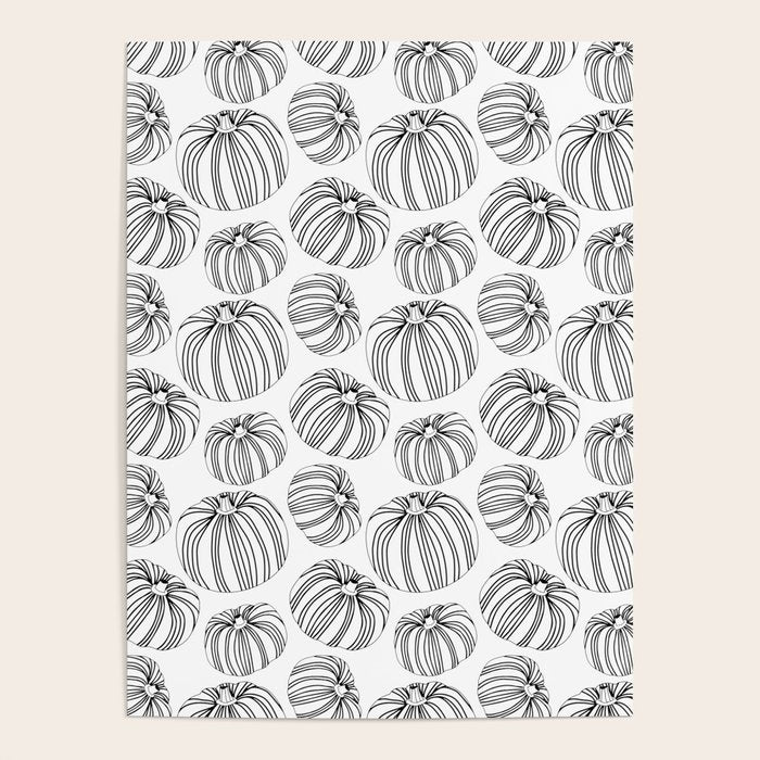 Black and white pumpkin vegetable pattern Poster Gallery Image 1
