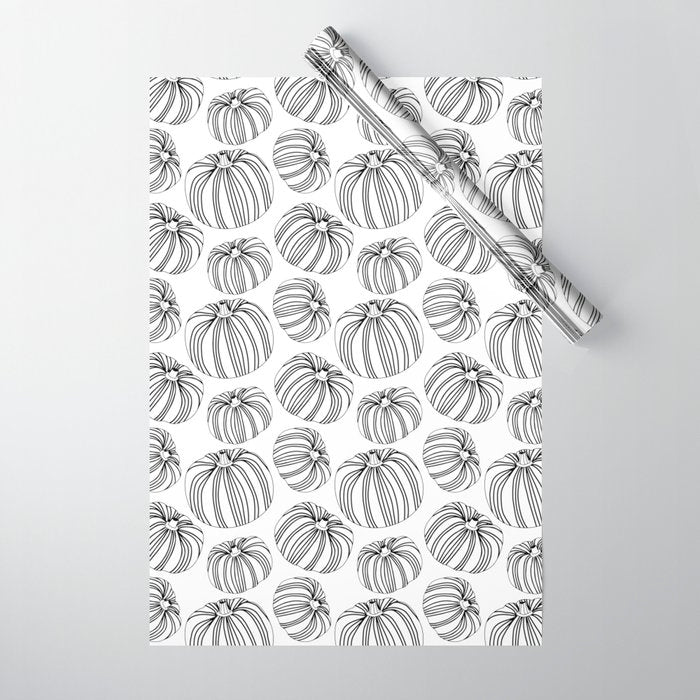 Black and white pumpkin vegetable pattern Wrapping Paper Gallery Image 1