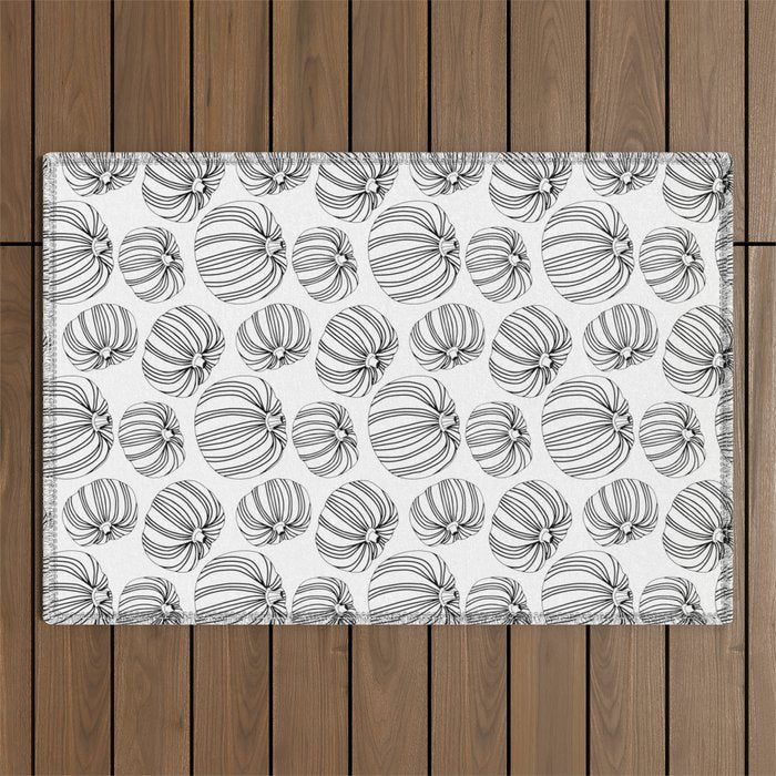 Black and white pumpkin vegetable pattern Outdoor Rug Gallery Image 1