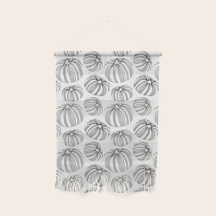 Black and white pumpkin vegetable pattern Wall Hanging Gallery Image 1