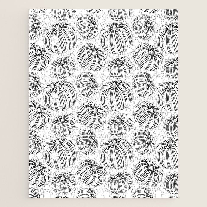Black and white pumpkin vegetable pattern Jigsaw Puzzle Gallery Image 1