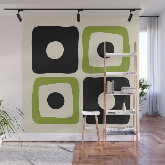 Mid Century Modern Scandinavian Pattern 592 Black and Chartreuse Wall Mural Gallery Image 1