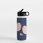 Bird Family in Pink, Navy Blue, and Mustard -  Minimalist Scandinavian Mid-Century Modern Design Water Bottle Gallery Image 1