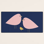 Bird Family in Pink, Navy Blue, and Mustard -  Minimalist Scandinavian Mid-Century Modern Design Desk Mat Gallery Image 3