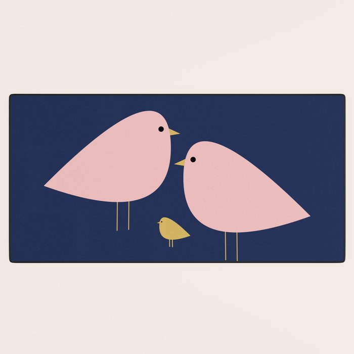Bird Family in Pink, Navy Blue, and Mustard -  Minimalist Scandinavian Mid-Century Modern Design Desk Mat Gallery Image 3