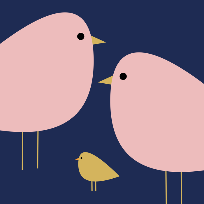Bird Family in Pink, Navy Blue, and Mustard -  Minimalist Scandinavian Mid-Century Modern Design Coffee Mug Gallery Image 2