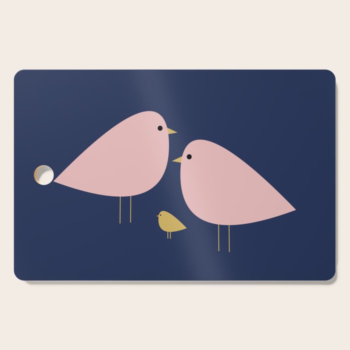 Bird Family in Pink, Navy Blue, and Mustard -  Minimalist Scandinavian Mid-Century Modern Design Cutting Board Gallery Image 1