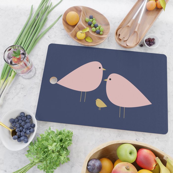 Bird Family in Pink, Navy Blue, and Mustard -  Minimalist Scandinavian Mid-Century Modern Design Cutting Board Gallery Image 2