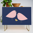 Bird Family in Pink, Navy Blue, and Mustard -  Minimalist Scandinavian Mid-Century Modern Design Credenza Gallery Image 1