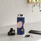 Bird Family in Pink, Navy Blue, and Mustard -  Minimalist Scandinavian Mid-Century Modern Design Water Bottle Gallery Image 4