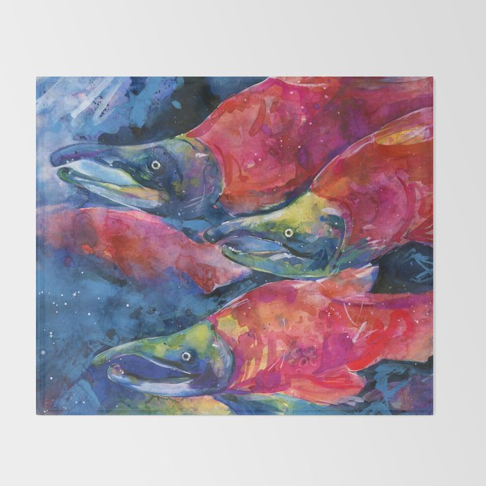 Sockeye Salmon by Kathy Morton Stanion Throw Blanket Gallery Image 2