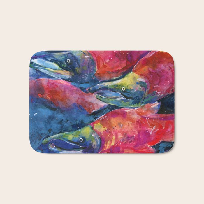 Sockeye Salmon by Kathy Morton Stanion Bath Mat Gallery Image 1