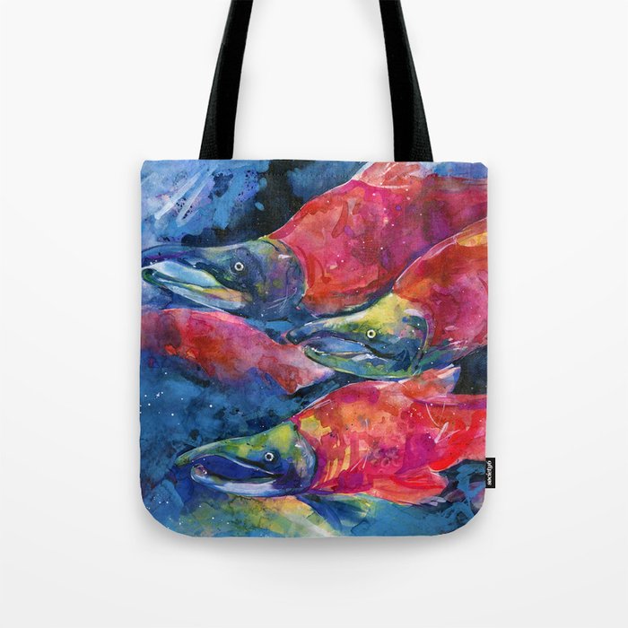 Sockeye Salmon by Kathy Morton Stanion Tote Bag Gallery Image 1