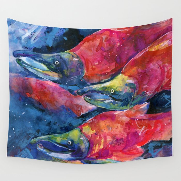 Sockeye Salmon by Kathy Morton Stanion Wall Tapestry Gallery Image 4