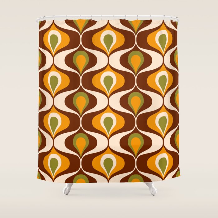 Retro 70s ovals op-art pattern brown, orange Shower Curtain Gallery Image 1