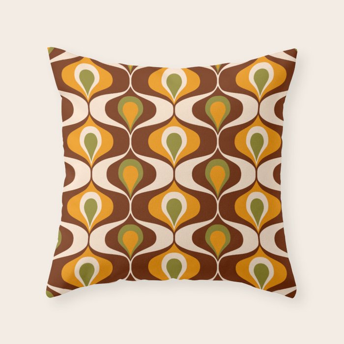 Retro 70s ovals op-art pattern brown, orange Throw Pillow Gallery Image 6