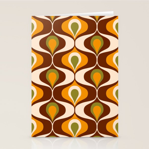 Retro 70s ovals op-art pattern brown, orange Stationery Card Gallery Image 2