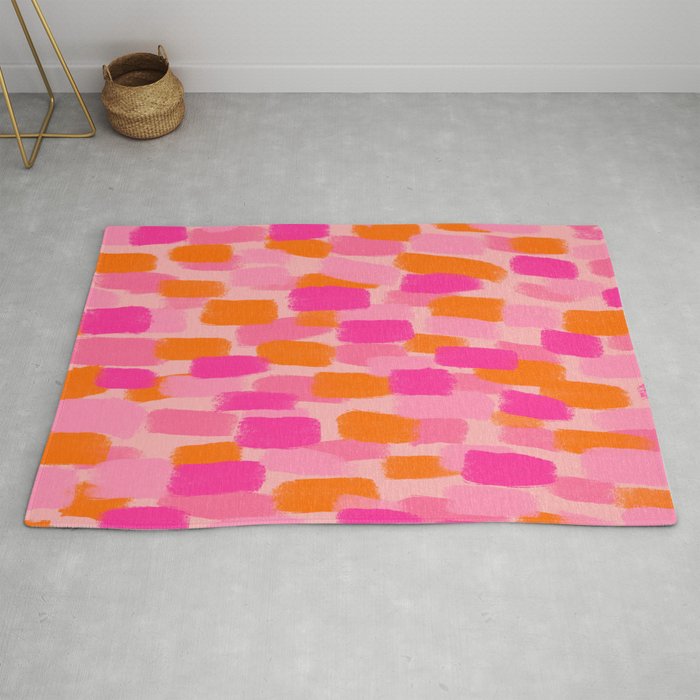 Abstract, Paint Brush Effect, Orange and Pink Rug Gallery Image 2