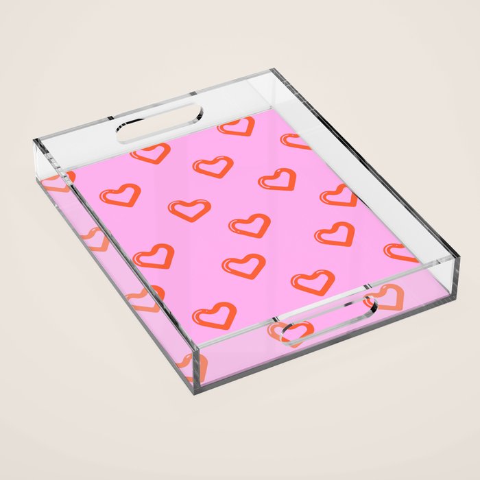 Red love heart shape pattern Acrylic Tray Gallery Image 1