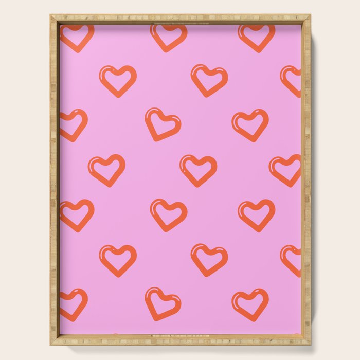 Red love heart shape pattern Serving Tray Gallery Image 1