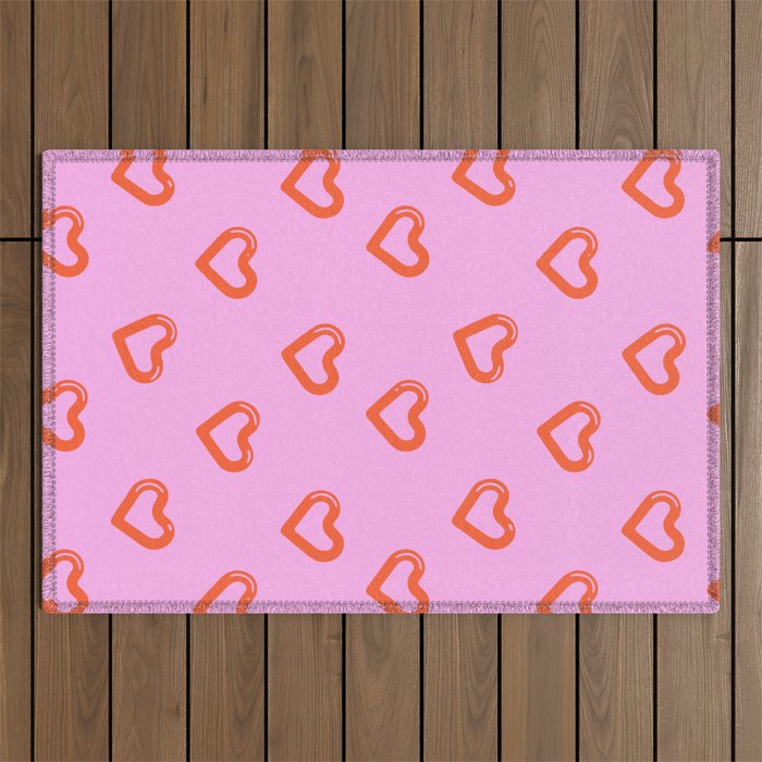 Red love heart shape pattern Outdoor Rug Gallery Image 1
