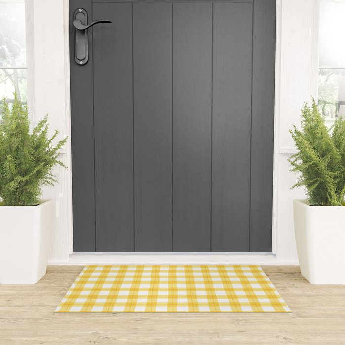Yellow geometric plaid gingham pattern Welcome Mat Gallery Image 3