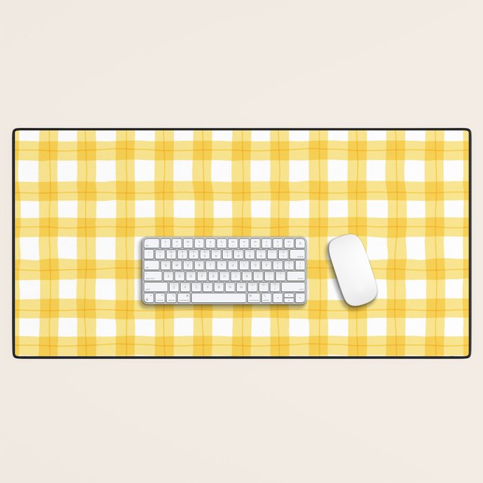Yellow geometric plaid gingham pattern Desk Mat Gallery Image 1