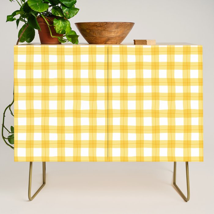Yellow geometric plaid gingham pattern Credenza Gallery Image 1