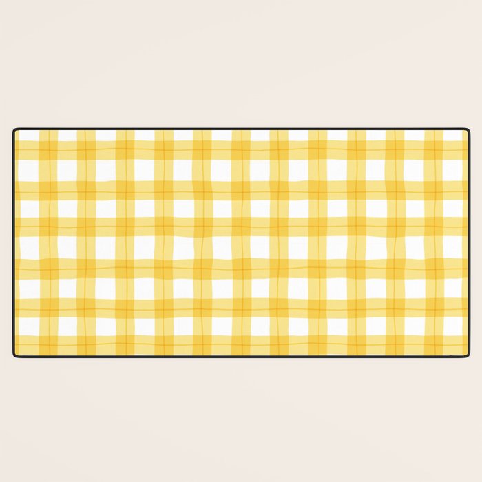 Yellow geometric plaid gingham pattern Desk Mat Gallery Image 3
