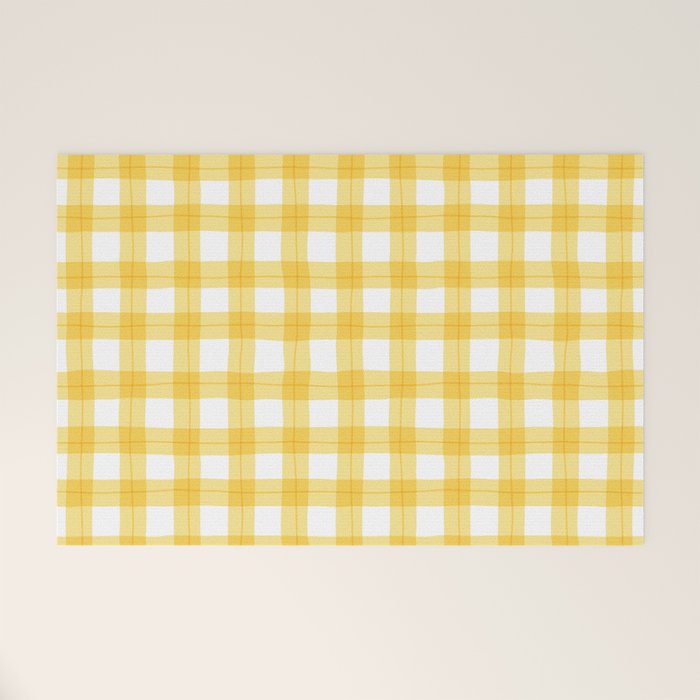 Yellow geometric plaid gingham pattern Welcome Mat Gallery Image 1
