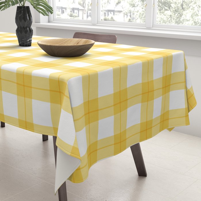 Yellow geometric plaid gingham pattern Tablecloth Gallery Image 3