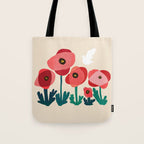 Poppy flowers and bird Tote Bag Gallery Image 1